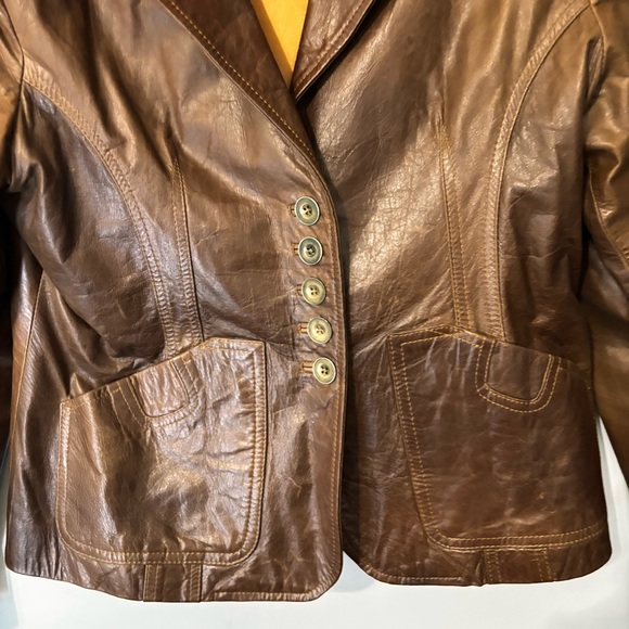 Vintage 1970’s Poppy’s Argetina Brown Rusty Colored Leather Jacket Sz Medium - Picture 5 of 15